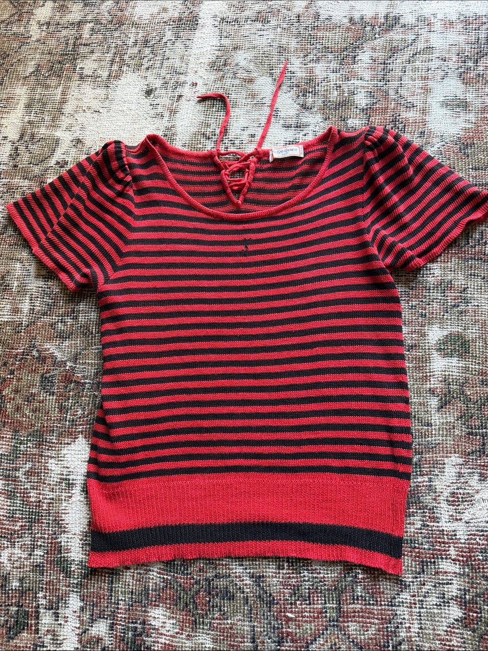Vintage Yves Saint Laurent Tricots Striped Linen Knit Top — 1970s/80s